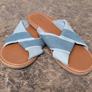 Toms Blue and Tan Denim Criss-Cross Sandals